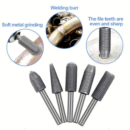 5pcs 6mm Rotary File Steel File, Carpentry DIY Soft Metal Trimming Set, Metal Grinding Repair Tool