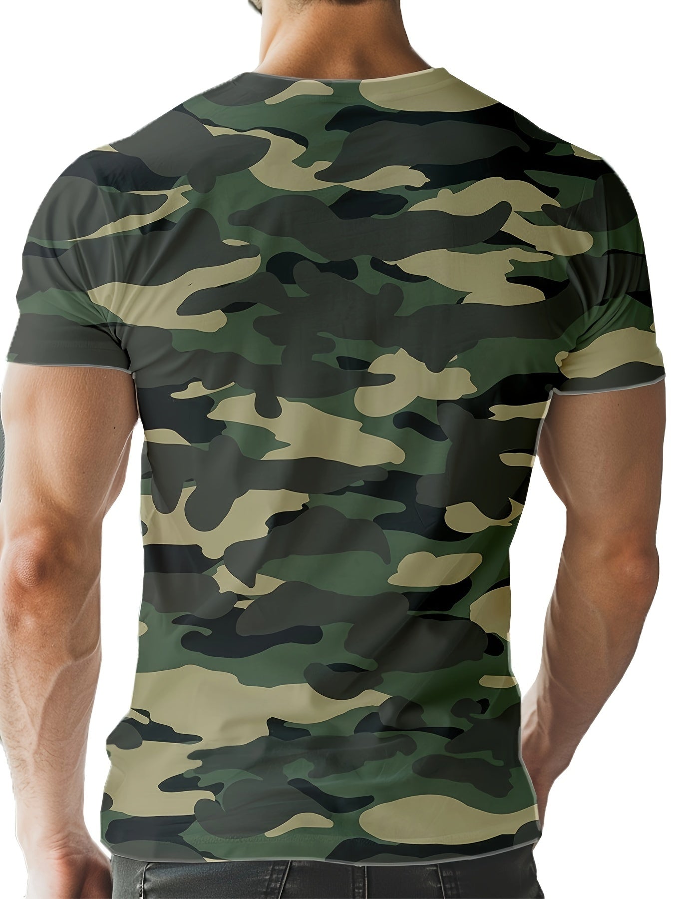 Men's Camouflage Graphic Print T-shirt, Casual Short Sleeve Crew Neck Tee, Men's Clothing For Summer Outdoor