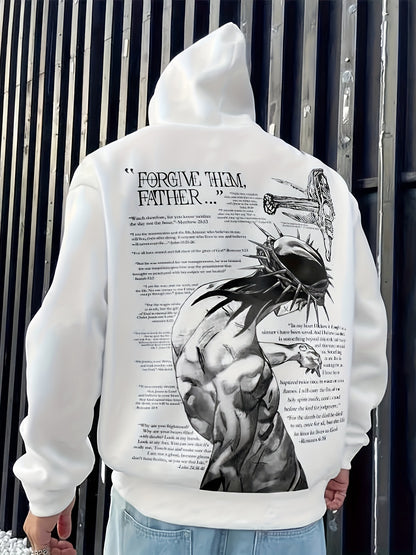 Men'S Fleece Hoodie Letter Print Kangaroo Pocket Drawstring Print Hoodie