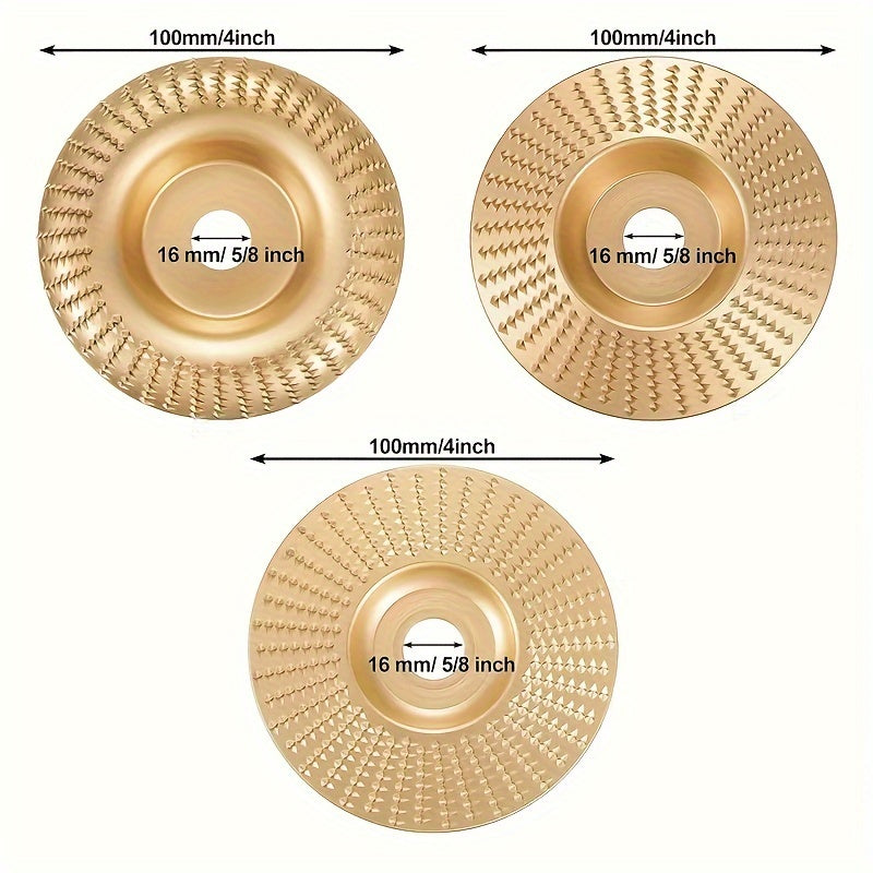 3pcs Sanding Disc Wood, Rasp Disc (Diameter 100 Mm X 16 Mm), Wood Carbide Grinding Wheel, Grinding Wheel, Carving Tools, Sanding Wheel