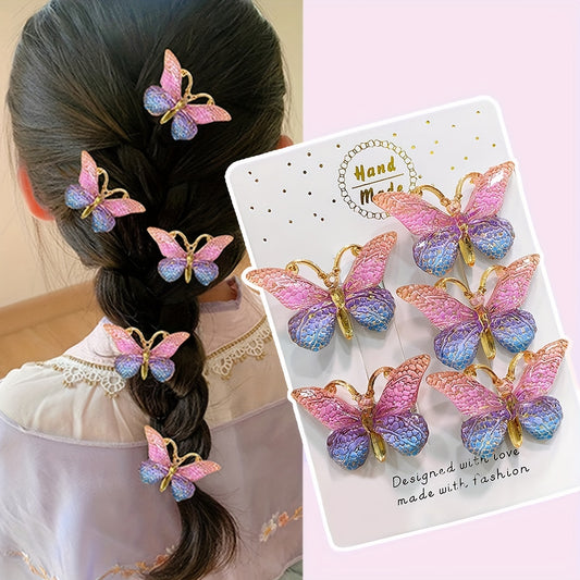 5pcs Cute Girl Color Gradient Butterfly Hairpins, Perfect Girl Hair Accessories - Butterfly Decorative Hair Accessories
