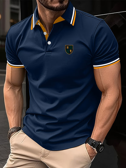 Casual Men's Short Sleeve Golf Shirt With Contrast Trim Design, Comfy Male Shirt For Golf Sports, Gift For Men