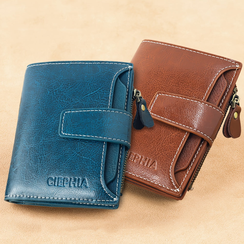 Genuine Leather RFID Blocking Wallet for Women - Stylish Bifold Card Holder with Detachable ID Window, Zipper Coin Pocket & Multiple Compartments, Red, Travel Accessory | Rfid Safe Wallet | Durable Leather, Card Holder Wallet