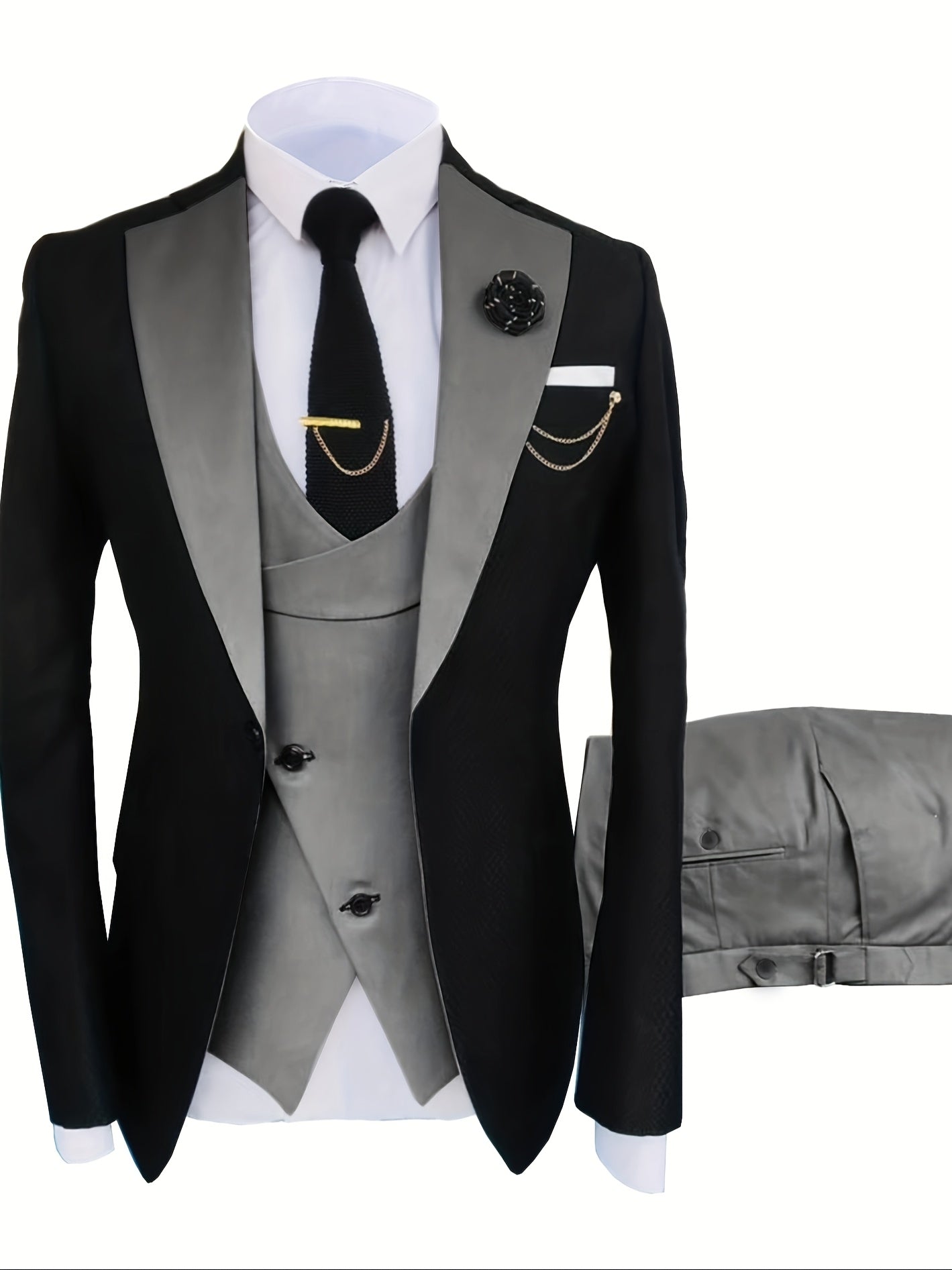 Men's 3pcs Slim Fit Suit Double Breasted Suit Men Formal Suit for Wedding Prom Dinner Party
