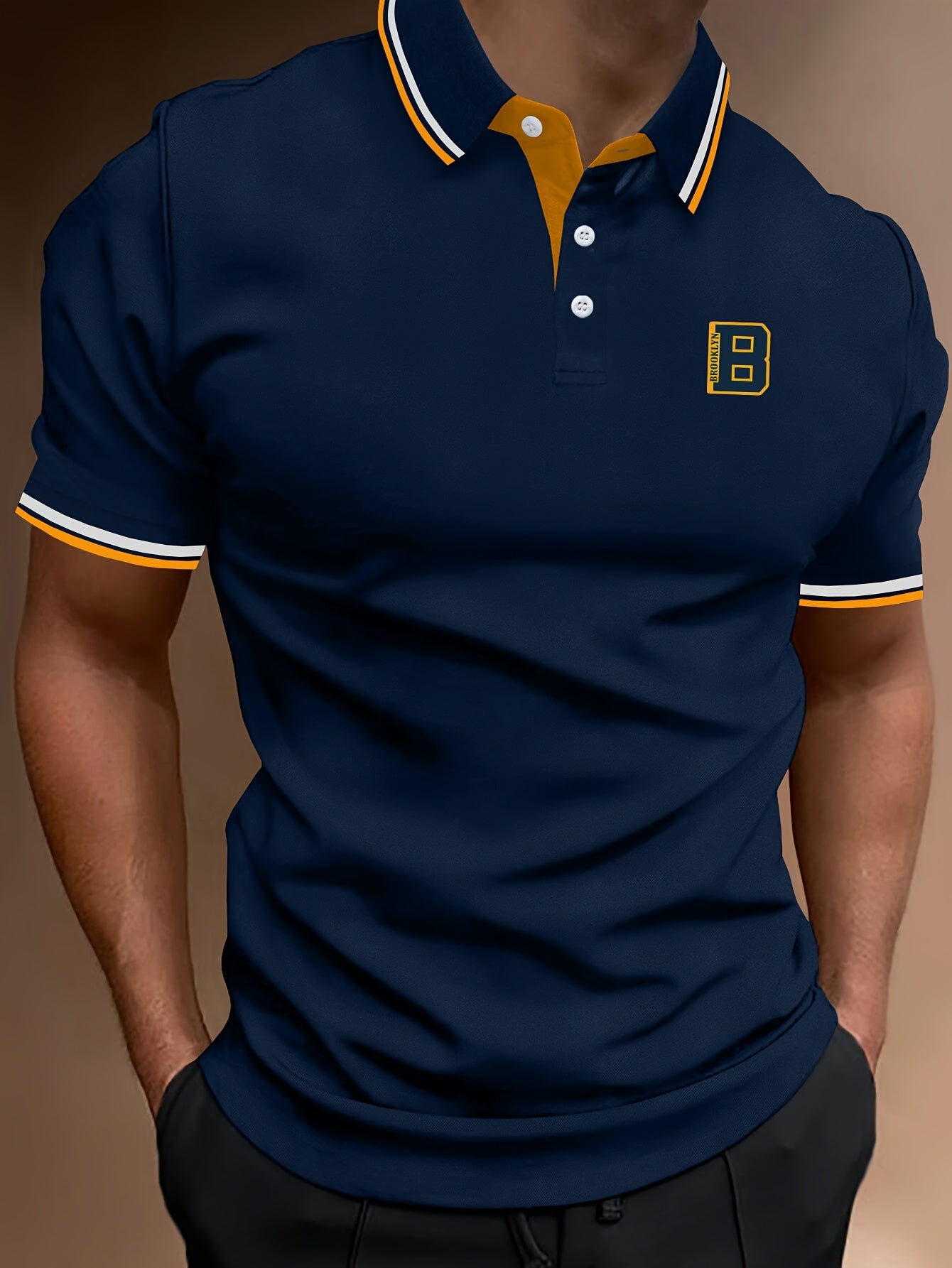 Casual Men's Short Sleeve Golf Shirt With Contrast Trim Design, Comfy Male Shirt For Golf Sports, Gift For Men