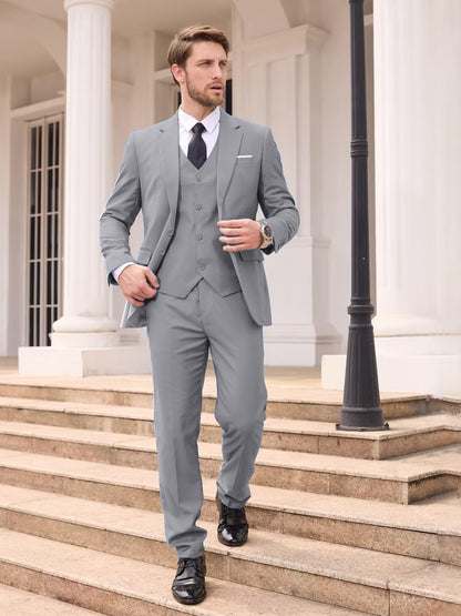 Lycody Men'S Suits 3pcs Light Gray Blazer Jacket Vest Pant Slim Fit Suit Set Two Buttons Business Men Suits Suitable For Wedding Dress Tux Suit Set Ceremony XS-3XL