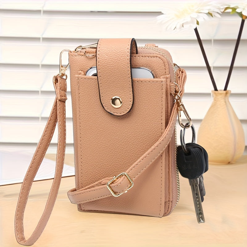 RAGSTO Women's Compact Crossbody Phone Wallet - Chic Mini Shoulder Bag with Adjustable Strap, Multiple Credit Card Slots & Zipper Closure, Black & Brown Geometric Pattern, Perfect Valentine's Day Gift for Her, Casual Crossbod