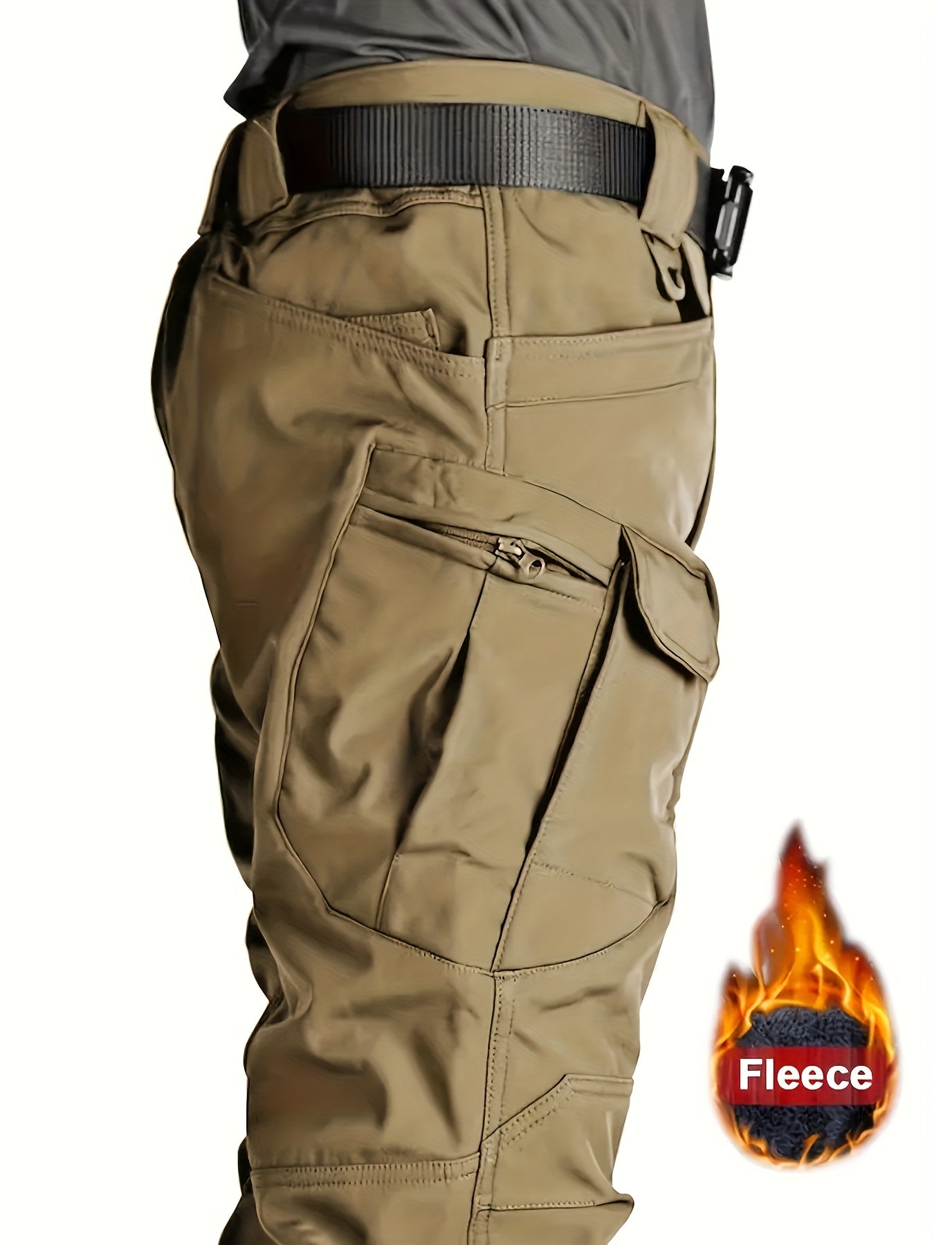 Men'S Outdoor Military Tactical Pants, Soft Shell Fleece Lined, Waterproof Windproof Warm Work Pants, Autumn/Winter Season, Polyester 90.70%, Spandex 9.30%, Solid Color, Sports Style, Regular Fit, Mid Waist, Woven Fabric, 320