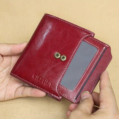 Genuine Leather RFID Blocking Wallet for Women - Stylish Bifold Card Holder with Detachable ID Window, Zipper Coin Pocket & Multiple Compartments, Red, Travel Accessory | Rfid Safe Wallet | Durable Leather, Card Holder Wallet