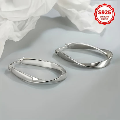 Elegant S925 Sterling Silver Mobius Twisted Design Earrings for Women, Hypoallergenic, Perfect Gift for Girlfriend, Suitable for Daily Wear - 2.9g, Atmospheric, Low Allergy,, Great for Girlfriends, Easter And Mother's Day, Fr