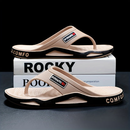 Men's Stylish Flip-Flops - Comfortable PVC Material, Non-Slip Sole, Arch Support Strap, Perfect for Beach & Casual Wear (Black/White/Beige), Beach Accessories