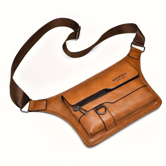 1pc Men's Vintage PU Leather Crossbody Bag - Large Capacity High Quality Chest Bag with Magnetic Closure, Multi-Compartment Design & Adjustable Strap (31.5inch) for Daily Commute, Casual Outings, Versatile Travel Pouch | Styl