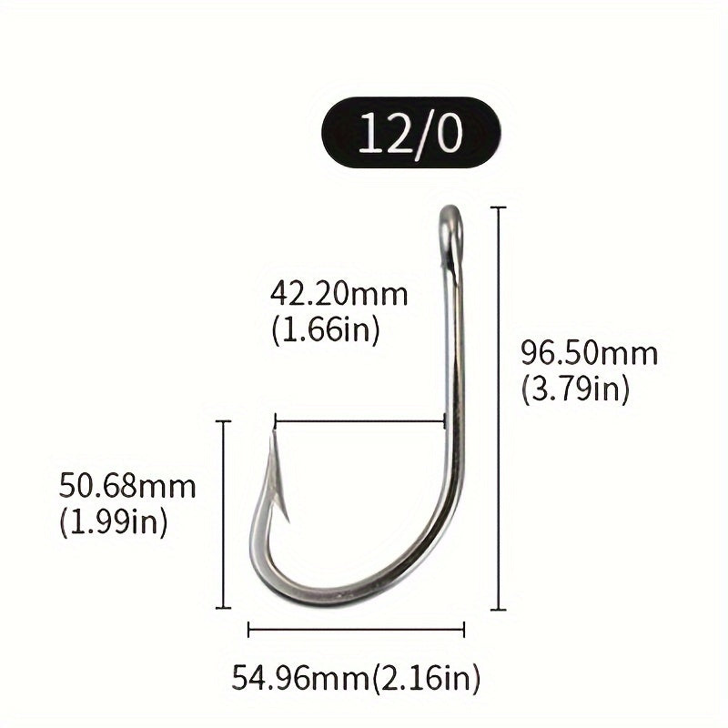 2pcs Large Stainless Steel Fish Hooks For Tuna/Big Catfish/Grouper, Barbed Hook With Eye, Saltwater Fishing Tackle