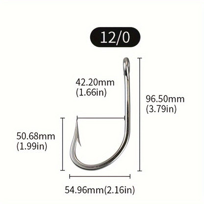 2pcs Large Stainless Steel Fish Hooks For Tuna/Big Catfish/Grouper, Barbed Hook With Eye, Saltwater Fishing Tackle