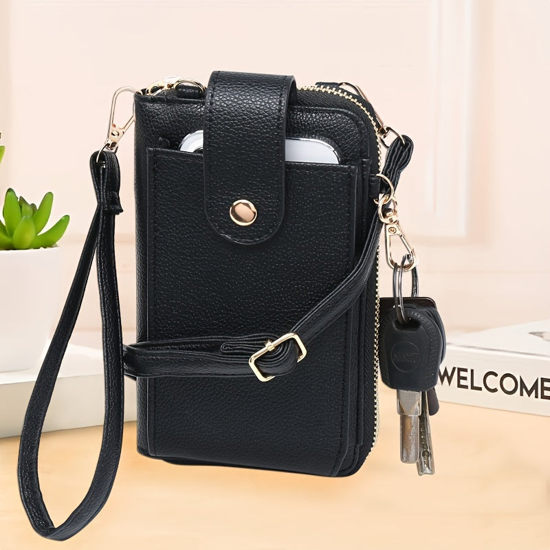 RAGSTO Women's Compact Crossbody Phone Wallet - Chic Mini Shoulder Bag with Adjustable Strap, Multiple Credit Card Slots & Zipper Closure, Black & Brown Geometric Pattern, Perfect Valentine's Day Gift for Her, Casual Crossbod