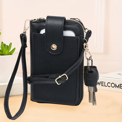 RAGSTO Women's Compact Crossbody Phone Wallet - Chic Mini Shoulder Bag with Adjustable Strap, Multiple Credit Card Slots & Zipper Closure, Black & Brown Geometric Pattern, Perfect Valentine's Day Gift for Her, Casual Crossbod