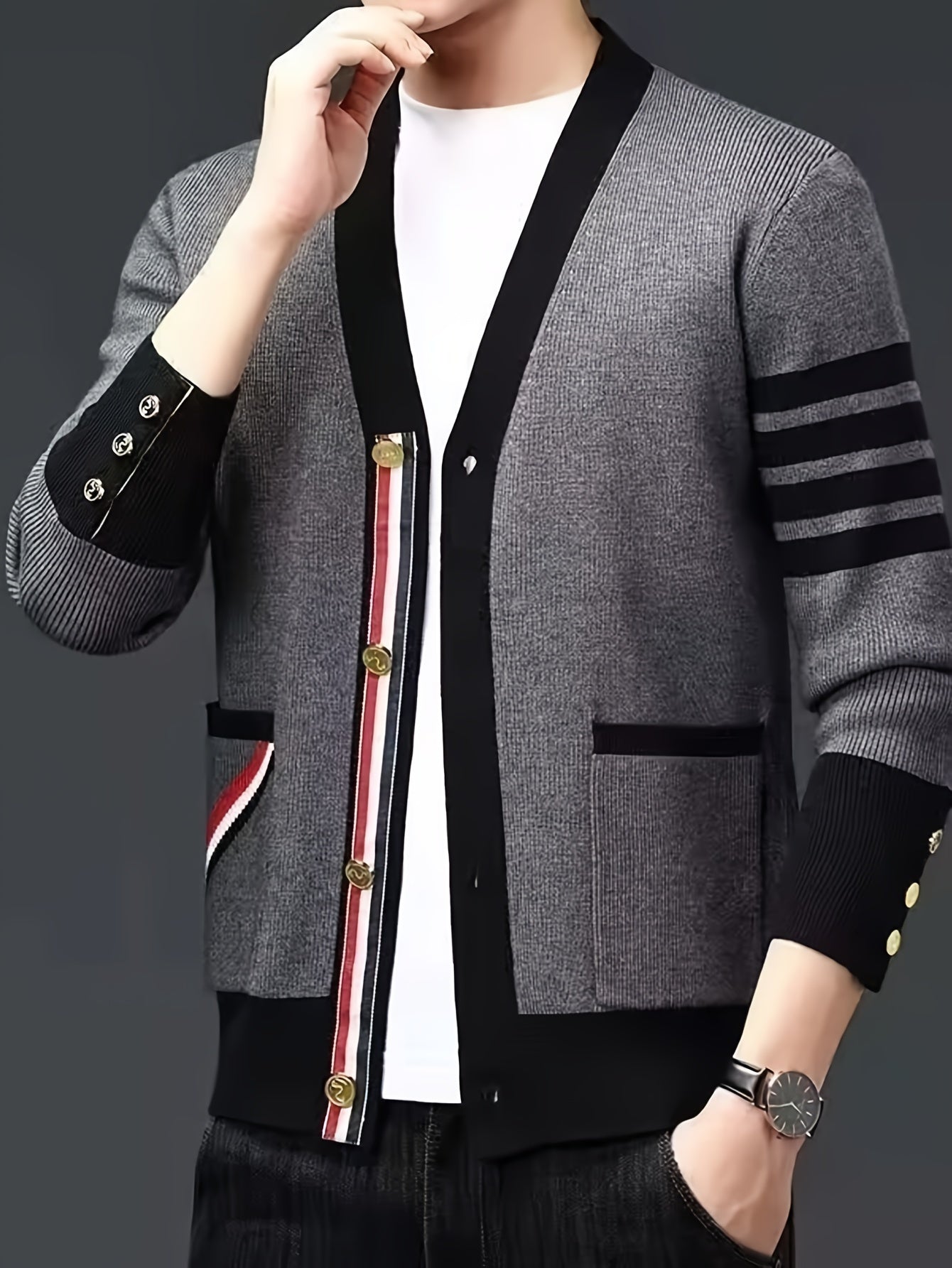 Men's New Stylish Cardigan Sweater. Autumn Patchwork Color, With A Sense Of High Class And Trendy. Loose Fit Knitted Jacket.