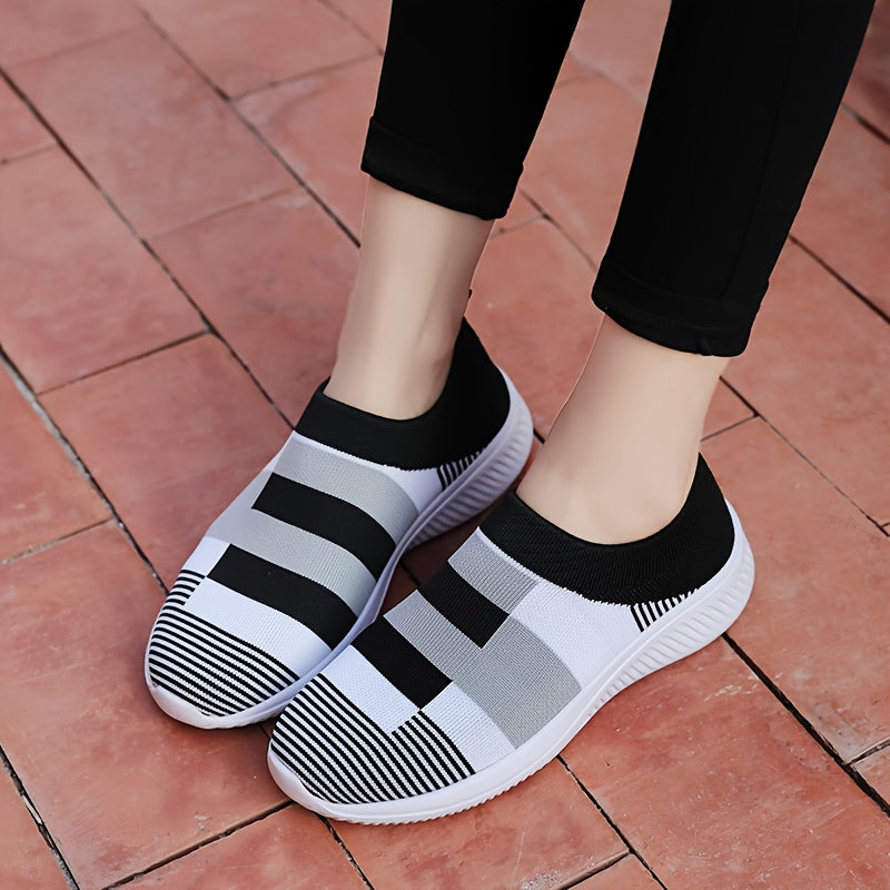 Women's Breathable Knit Sneakers, Casual Slip On Outdoor Shoes, Comfortable Low Top Shoes