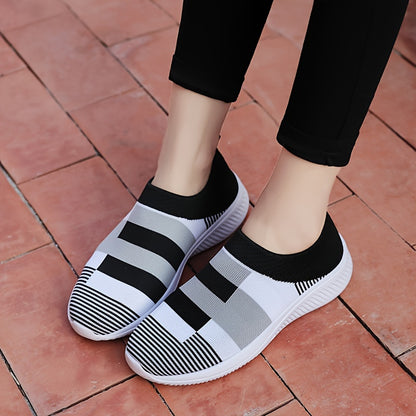 Women's Breathable Knit Sneakers, Casual Slip On Outdoor Shoes, Comfortable Low Top Shoes