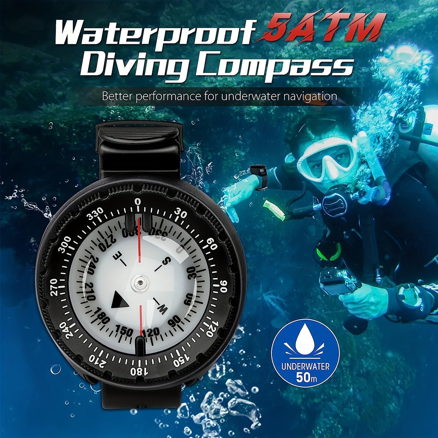 Compass, Professional Waterproof Wrist Compass With TPU Band, Luminous Compass For Outdoor Diving, Sailing, Hiking, Survival Emergency