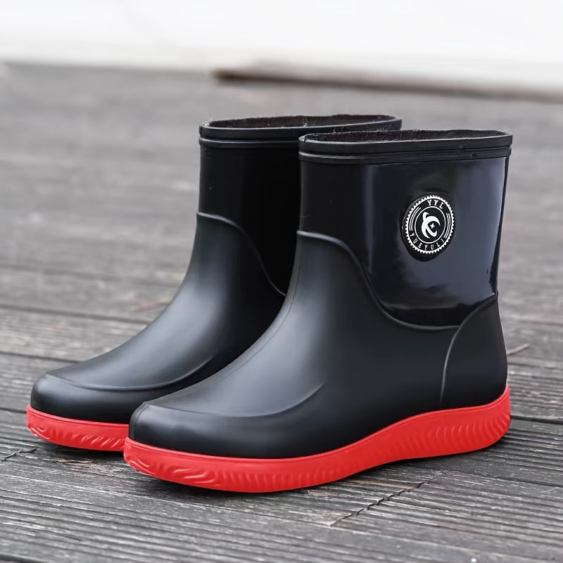 Men's All-Season Waterproof Rain Boots - Slip-On, Durable PVC & Rubber Sole for Fishing, Kitchen Work & Outdoor Activities