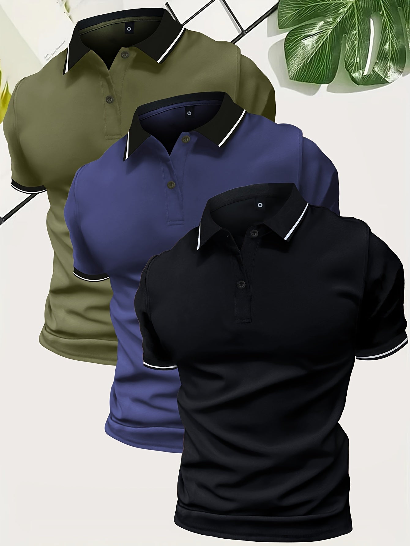 3Pcs Breathable Men's Golf Shirt, Regular Fit V-Neck Short Sleeve Casual T-Shirt for Summer