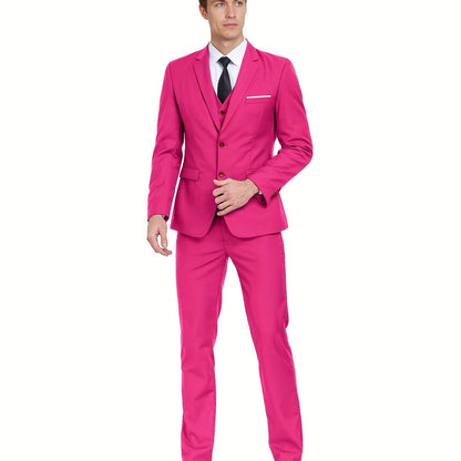 Men's Suits Set 3pcs Business Work Banquet Performance Travel Holiday Vacation Daily Birthday Gift Dress Tuxedo Jacket Coat Blazer Vest Pants Suit Set for Men Size XS-XXXL Wedding Season
