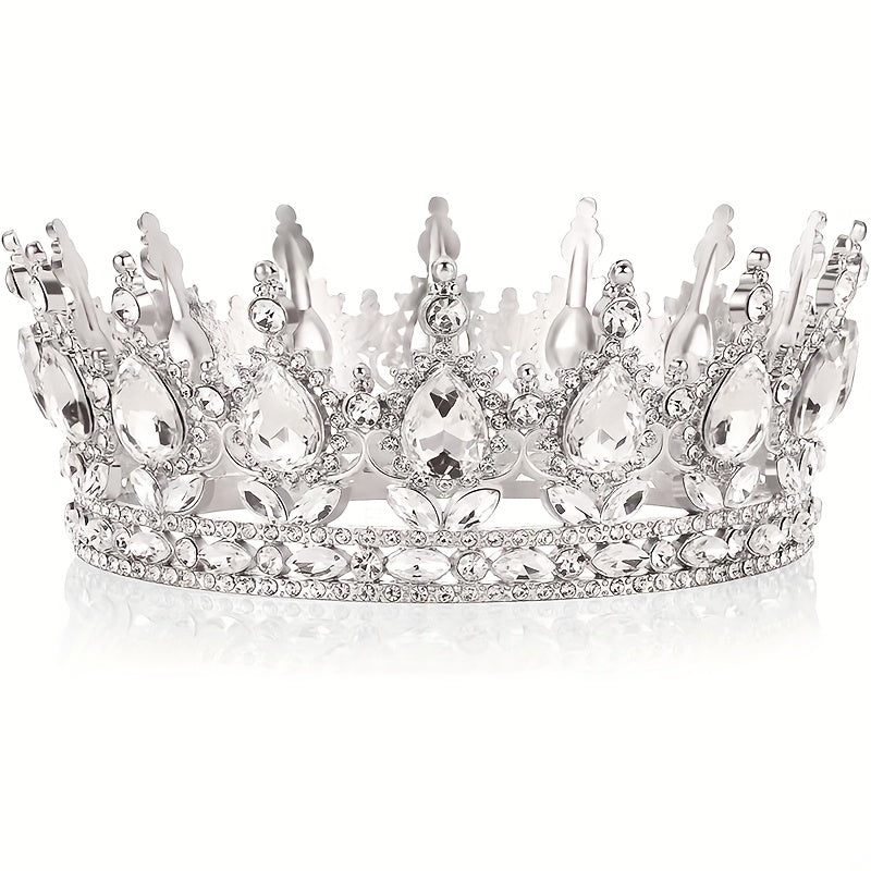 1pc Baroque Style Round Crown Princess Queen's Round Crown Bridal Wedding Birthday Hair Accessories, Retro Style