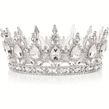 1pc Baroque Style Round Crown Princess Queen's Round Crown Bridal Wedding Birthday Hair Accessories, Retro Style