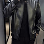 Men's Stylish Black PU Leather Jacket - Casual Baseball Collar, Zip-Up with Pockets, Loose Fit, Machine Washable, Perfect for Casual Attire