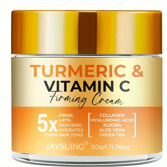 JAYSUING Turmeric & Vitamin C Firming Moisturizer Cream - Unisex Adult, All Skin Types, Hydrating & Tightening, Jojoba Oil Infused, Collagen & Aloe Vera Enriched, Soothes & Smoothes Skin, 50g