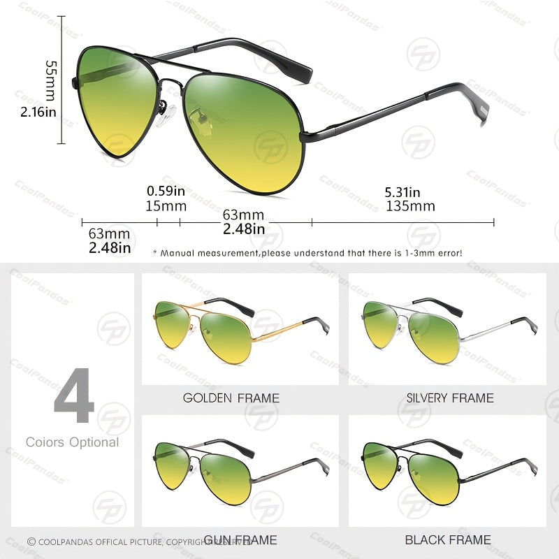 Stylish Pilot Glasses with Polarized And Photochromic Lenses for Driving Both Day And Night.