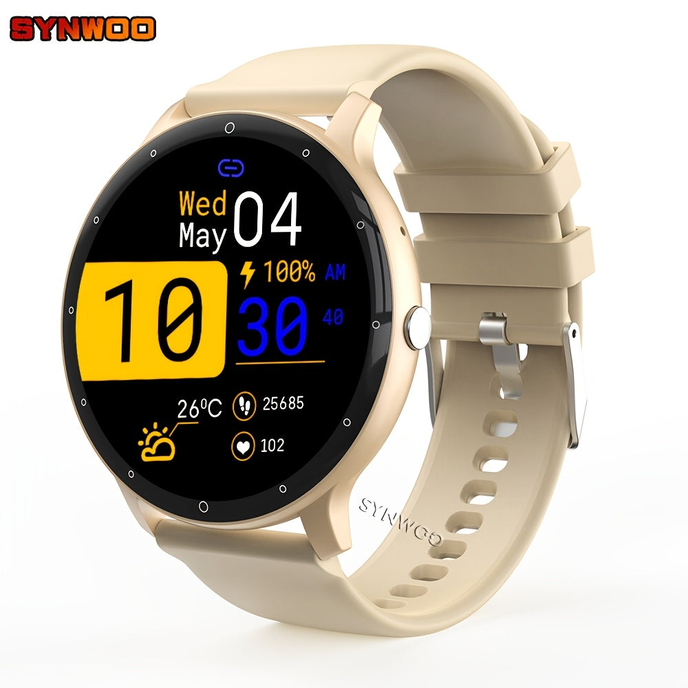 Synwoo Smart Watch for Men and Women - 3.25cm Full Touch Screen, Digital Display, Round Dial, Motion Tracker, Alarm Clock, Weather Update, Music Playback, Message Reminder, USB Charging, Rechargeable Lithium Polymer Battery,