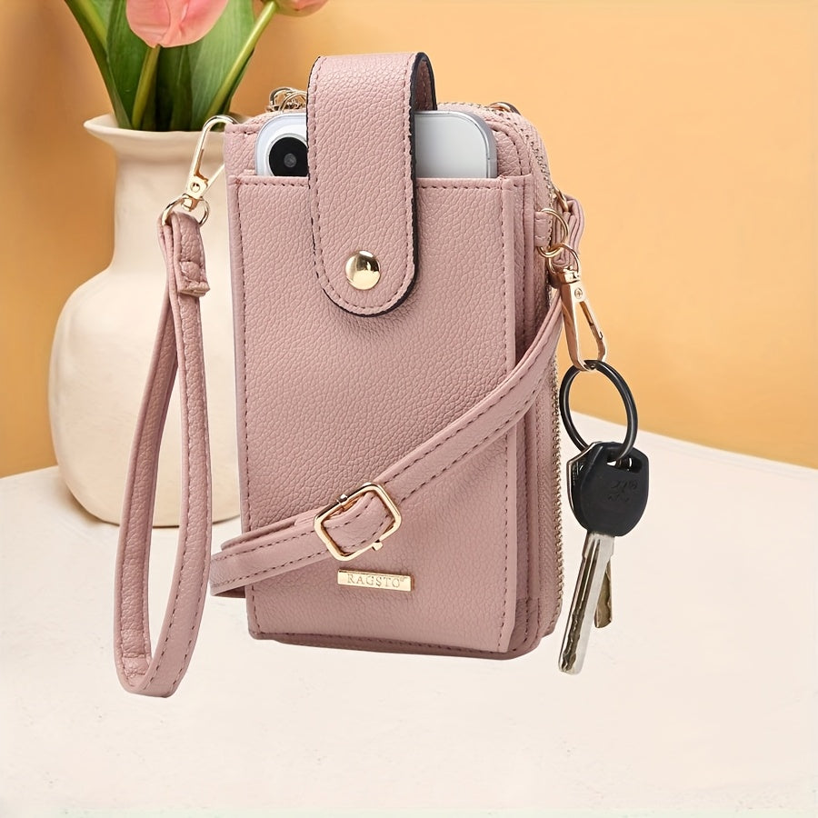 RAGSTO Women's Compact Crossbody Phone Wallet - Chic Mini Shoulder Bag with Adjustable Strap, Multiple Credit Card Slots & Zipper Closure, Black & Brown Geometric Pattern, Perfect Valentine's Day Gift for Her, Casual Crossbod