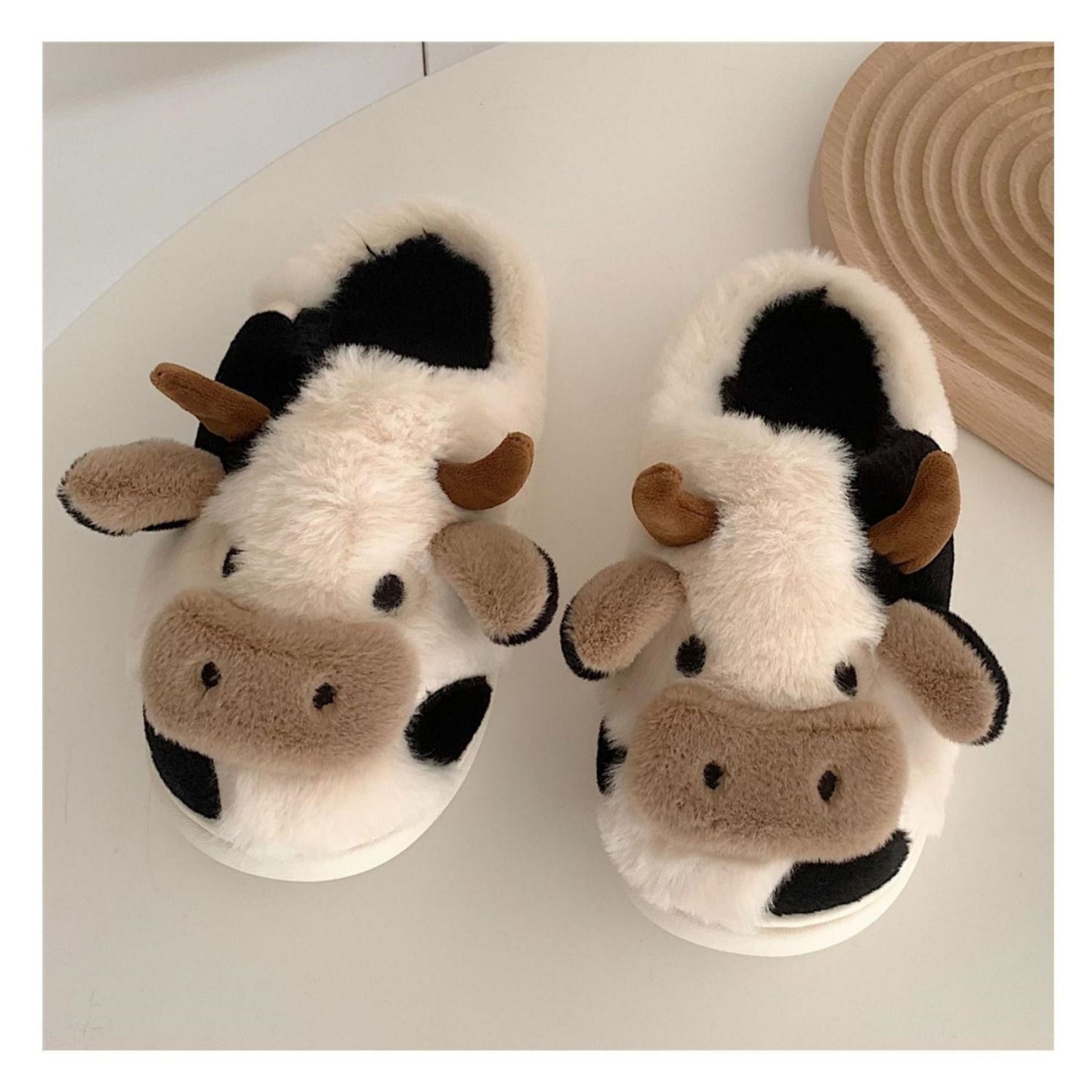 Fuzzy Cute Cow Slippers For Women Winter Warm Cozy Animal Fluffy Kawaii House Slippers Cute Slippers