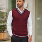 Men's Casual V-Neck Sweater Vest - Striped Cable Knit, Sleeveless Pullover for Spring/Fall