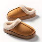 Cozy Plush Winter Slippers - Elegant Black with Cream Fur Trim, Thick Cushioned EVA Sole, Non-Slip, Hand Washable Indoor Shoes, Indoor Slippers