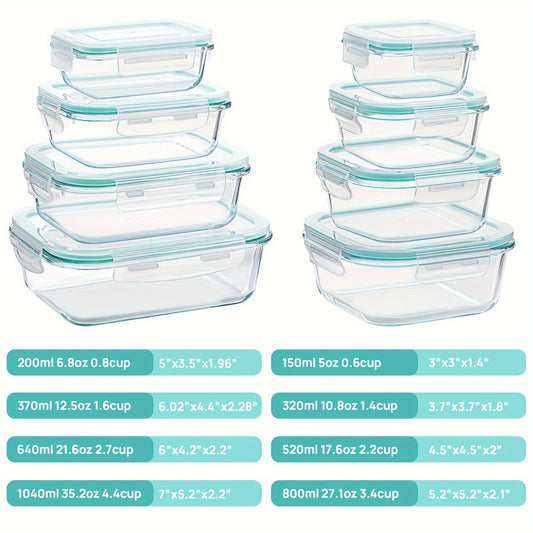 8pcs BPA-Free Glass Food Storage Containers with Leak-Proof Locking Lids – Microwave, Oven, Freezer & Dishwasher Safe – Perfect for Meal Prep, Snacks, Fruits & Veggies