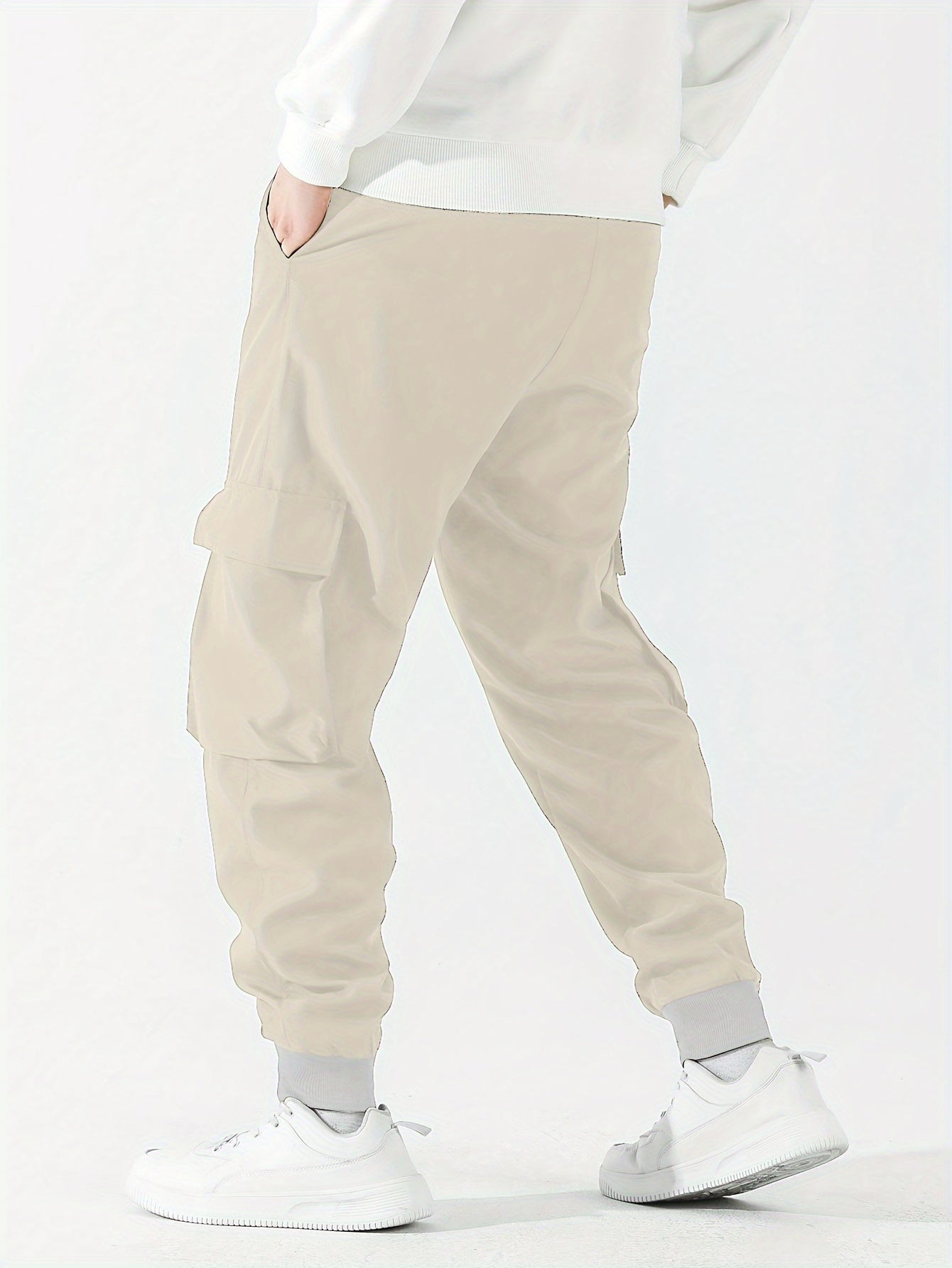 Street Style Men's Casual Non Stretch Footed Cargo Pants With Drawstring For Casual Daily Wear, Spring And Fall