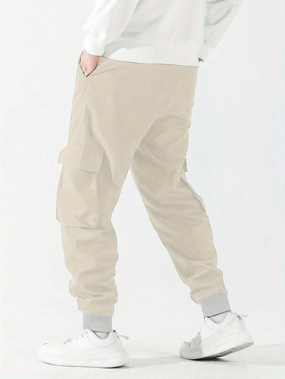 Street Style Men's Casual Non Stretch Footed Cargo Pants With Drawstring For Casual Daily Wear, Spring And Fall