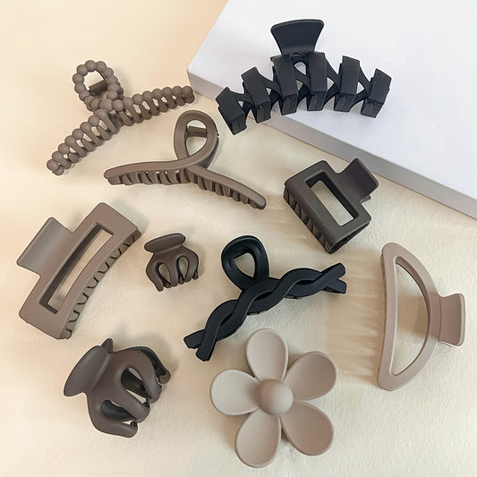 10PCS is a set of women's multi-colored geometric flower hollow frosted plastic elegant temperament simple hair accessories claw set