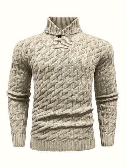 Men'S Casual Commuting Fashion Solid Texture Warm Lapel Sweater