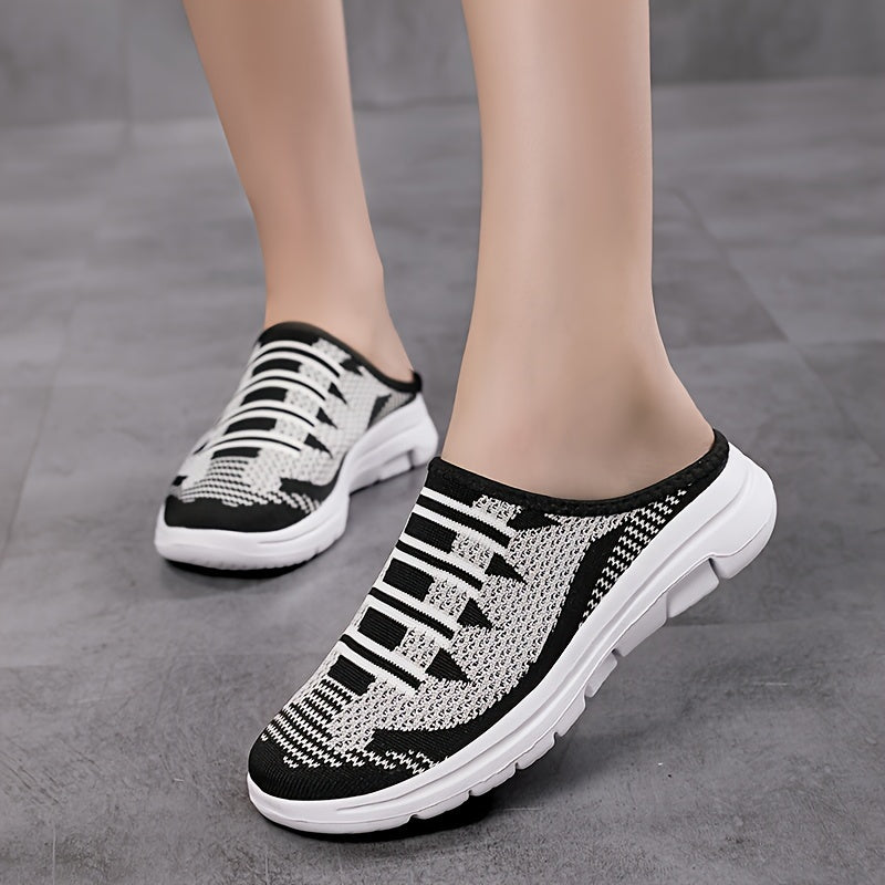 Women's Slip-On Sneakers, Casual Backless Walking Sports Shoes, Breathable & Lightweight Walking Mule Shoes, Plus Size