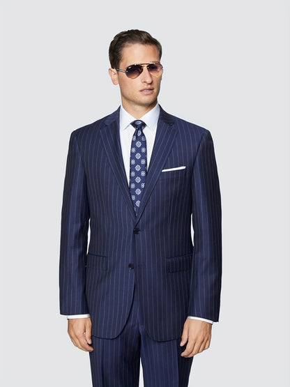 Men'S Suit 2pcs Navy Blue Pinstripe Blazer And Pants Formal/Casual Wear