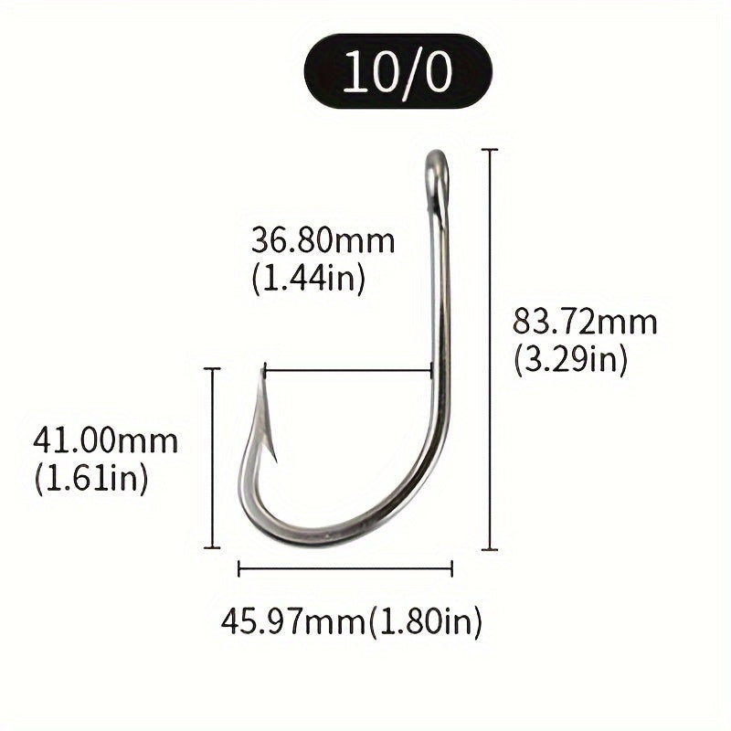 2pcs Large Stainless Steel Fish Hooks For Tuna/Big Catfish/Grouper, Barbed Hook With Eye, Saltwater Fishing Tackle