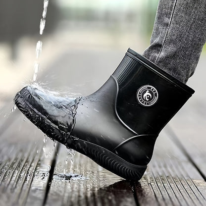 Men's All-Season Waterproof Rain Boots - Slip-On, Durable PVC & Rubber Sole for Fishing, Kitchen Work & Outdoor Activities