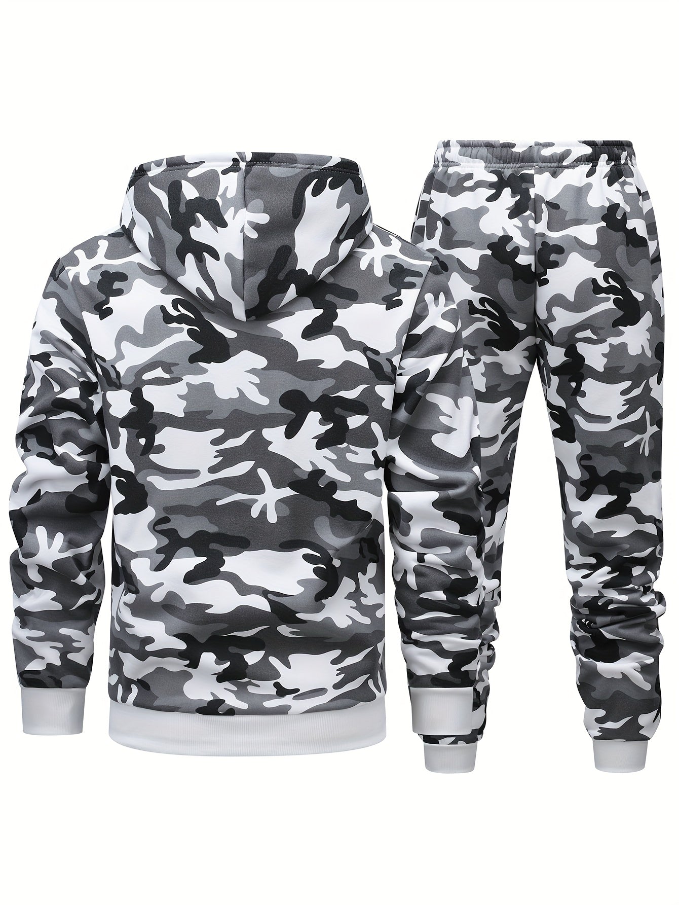 Men'S Camo Hooded Sweatshirt and Pants Set, Casual Outdoor Polyester 100% Full Body Suit, Long Sleeve Pullovers with Drawstring, Regular Fit, 3D Printing, Knit Fabric, Slight Stretch, for Hiking, Camping, Hunting, Running, Tr