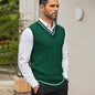 Men's Casual V-Neck Sweater Vest - Striped Cable Knit, Sleeveless Pullover for Spring/Fall
