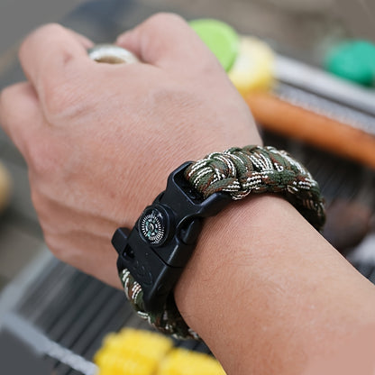 Multi-Functional Paracord Survival Bracelet - Perfect for Outdoor Adventures: Includes Whistle and Compass - Durable Polyester Fiber Construction - Essential for Hiking, Camping, and More