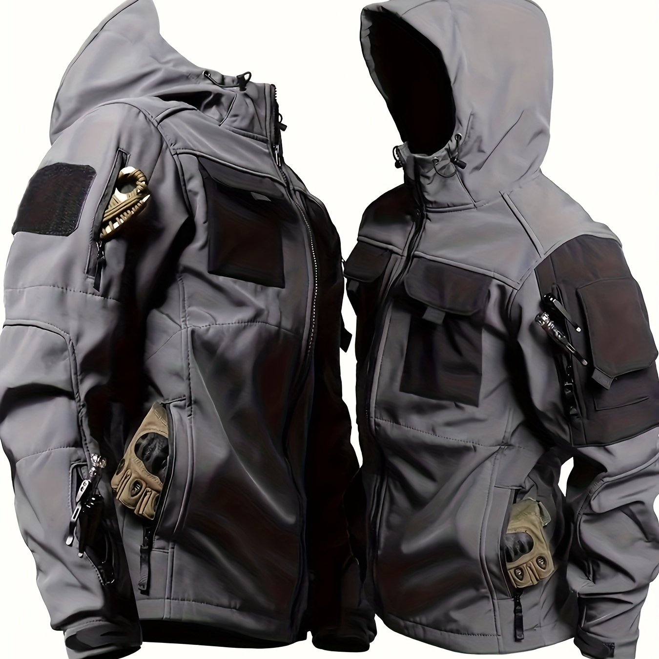 Men's Outdoor Zip Up Softshell Jacket With Pockets, Waterproof, Scratch Resistant And Warm Hooded Jacket For Outdoors